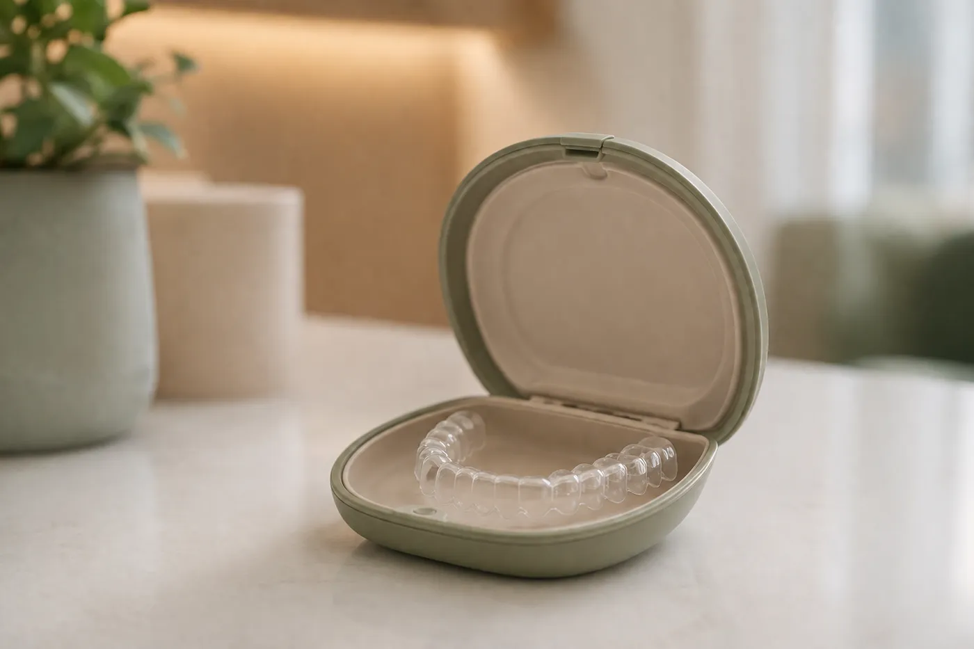 A clear Invisalign orthodontic aligner tray