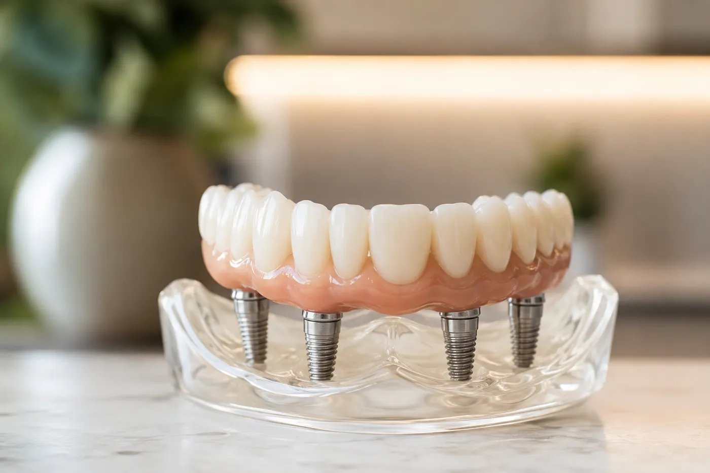 A full-arch dental implant restoration model