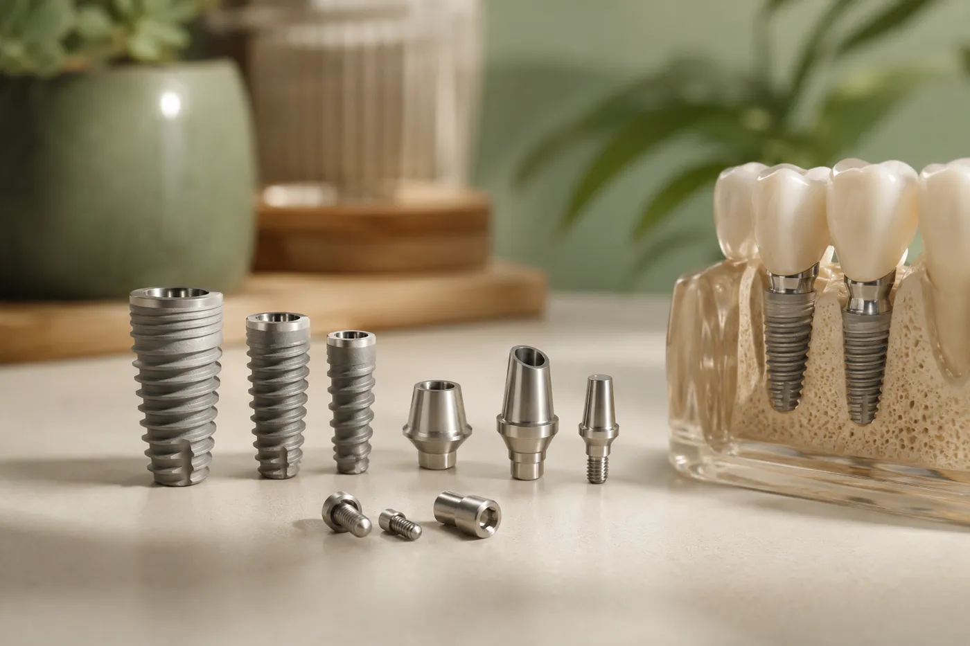 Titanium dental implant components used for reconstruction at Clarkson Village Dental