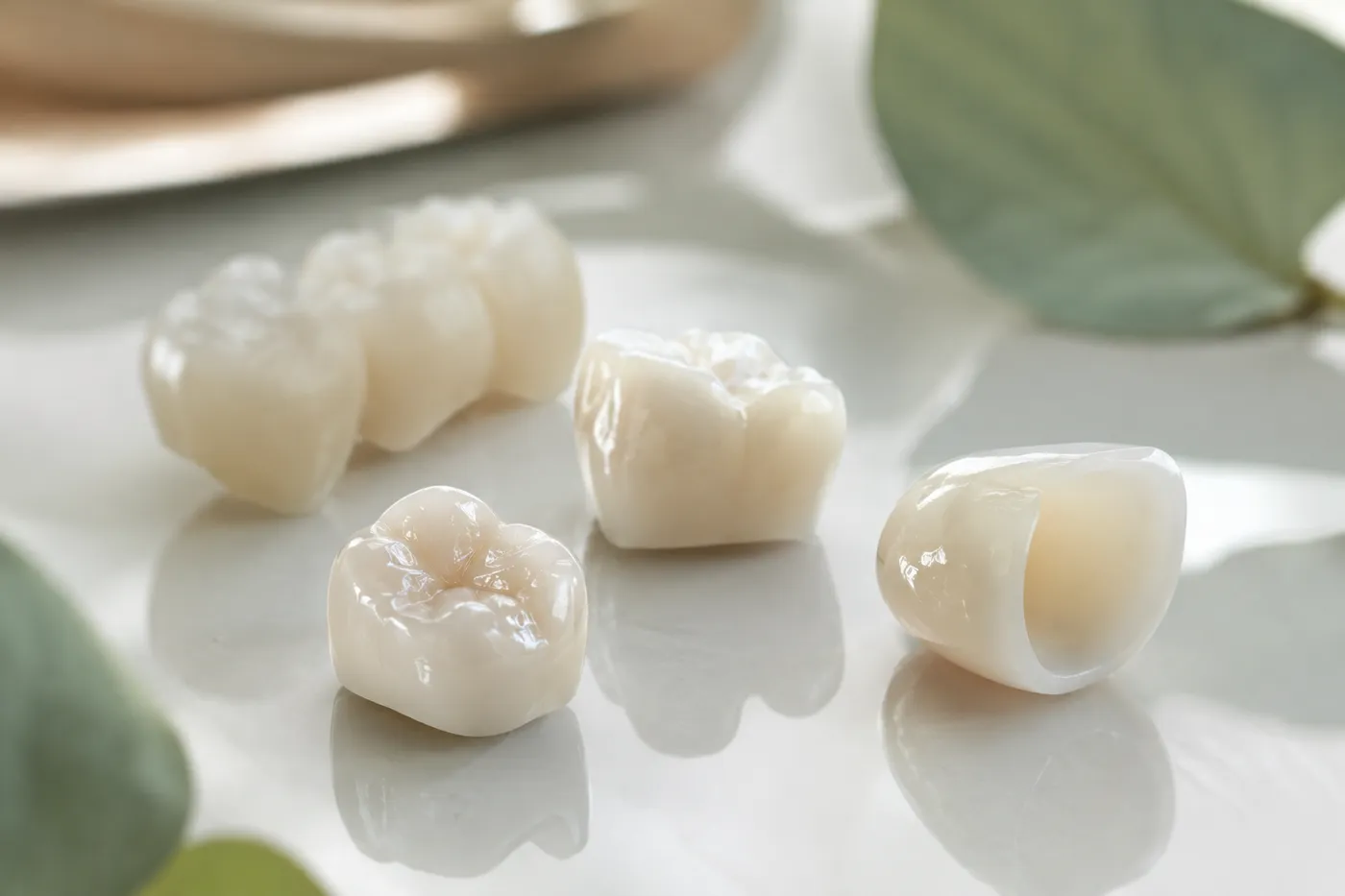 Finished CEREC ceramic dental crowns